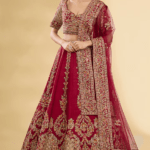 Red Silk Zardosi & Resham Embroidered Lehenga Set