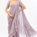 Lavender Georgette Draped Saree Set