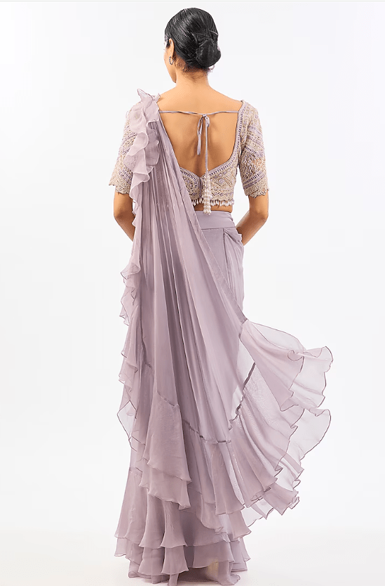 Lavender Georgette Draped Saree Set - Image 2
