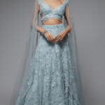 Aqua Blue Organza Embellished Lehenga Set