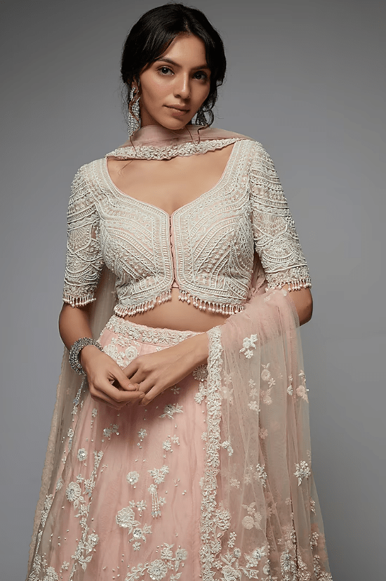 Pink Organza Embellished Lehenga Set - Image 4