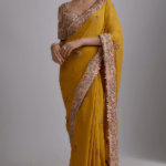 Mustard Tissue Embroidered Draped Saree Set