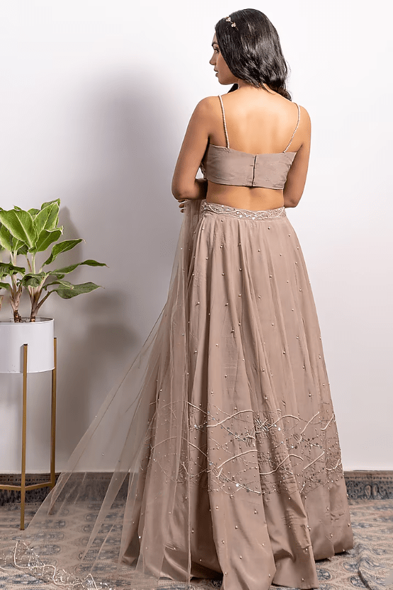 Mouse Brown Embroidered Lehenga Set - Image 2