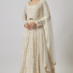 White Double Georgette Beads Embroidered Anarkali Set