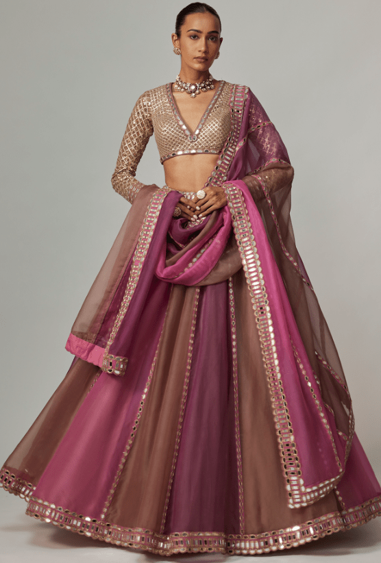 Multi-Colored Organza Gota Embroidered Lehenga Set