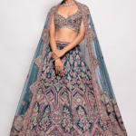Dark Blue Tulle Embroidered Lehenga Set
