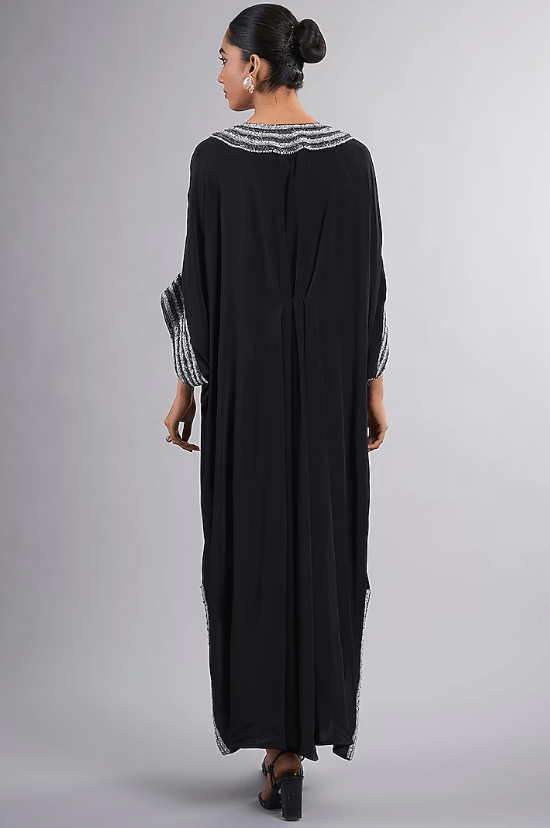 Black Crepe Hand Embroidered Kaftan - Image 2