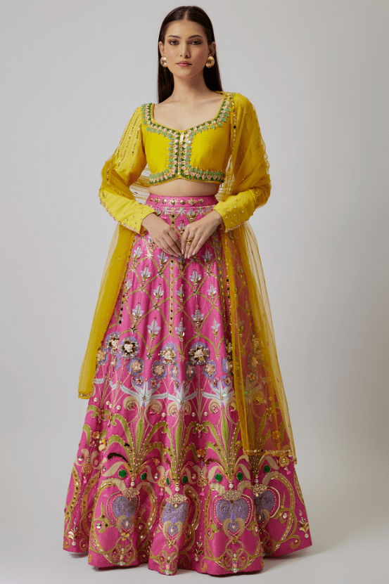 Pink Sequins Printed & Crystal Embellished Lehenga Set