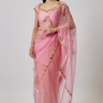 Pink Organza Sequin Embroidered Saree Set