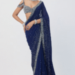 Deep Blue Georgette Embroidered Saree Set