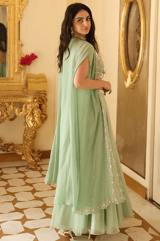 Mint Green Organza Sharara Set - Image 2