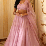 Carnation Pink Satin & Organza Hand Embroidered Lehenga Set