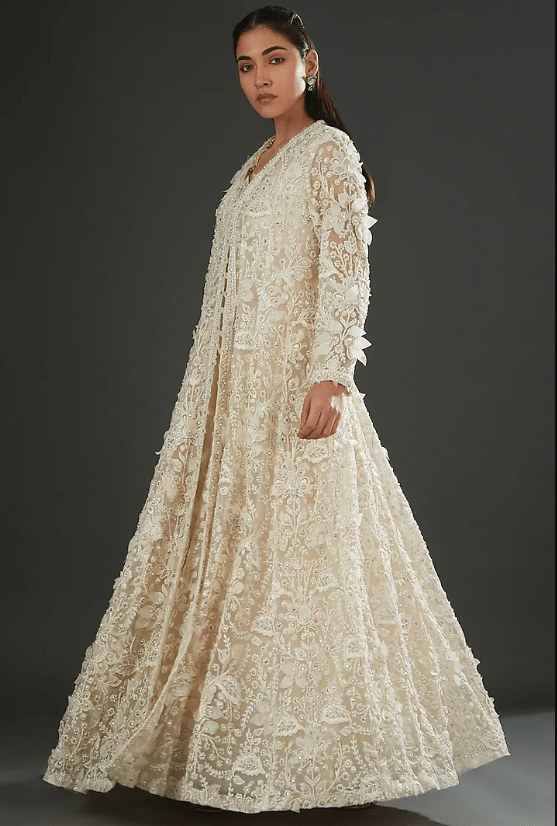 Ivory Chiffon Embellished Anarkali Set