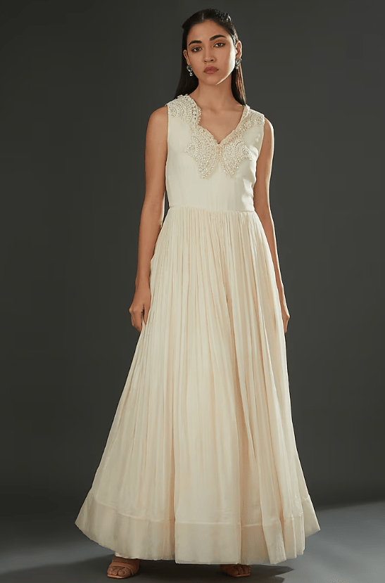 Ivory Chiffon Embellished Anarkali Set - Image 3
