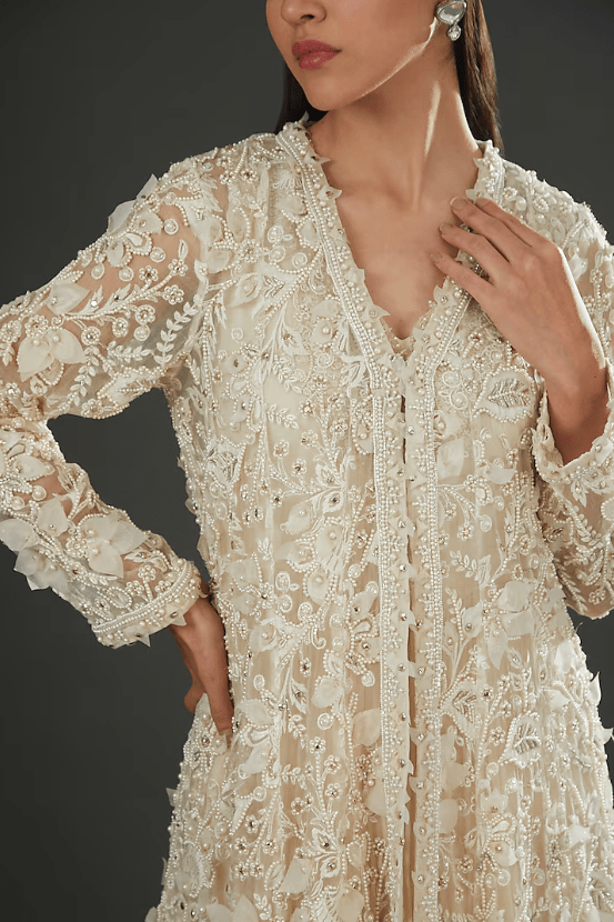 Ivory Chiffon Embellished Anarkali Set - Image 4
