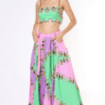 Tri-Colored Embroidered Half Lehenga Set
