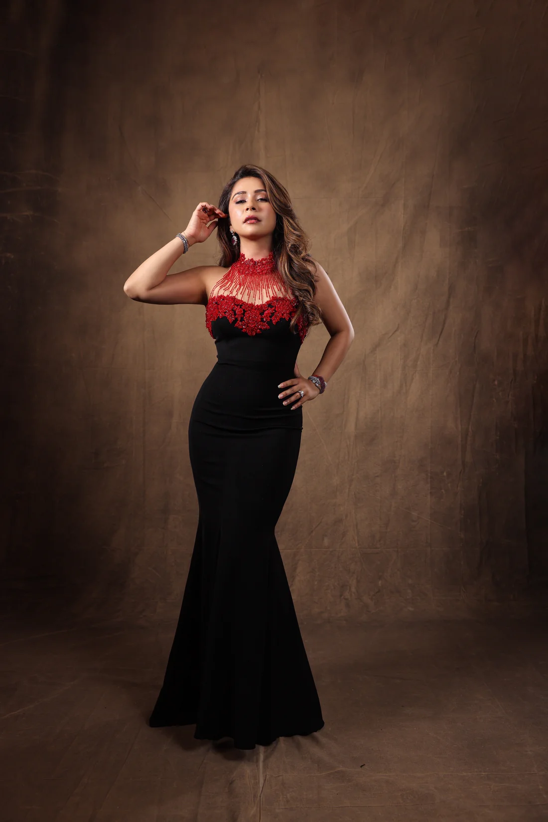 Black color party wear gown
