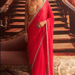 Rani Pink Organza Embellished Saree Set
