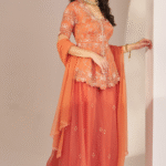 Rust Orange Organza Hand Embroidered Sharara Set