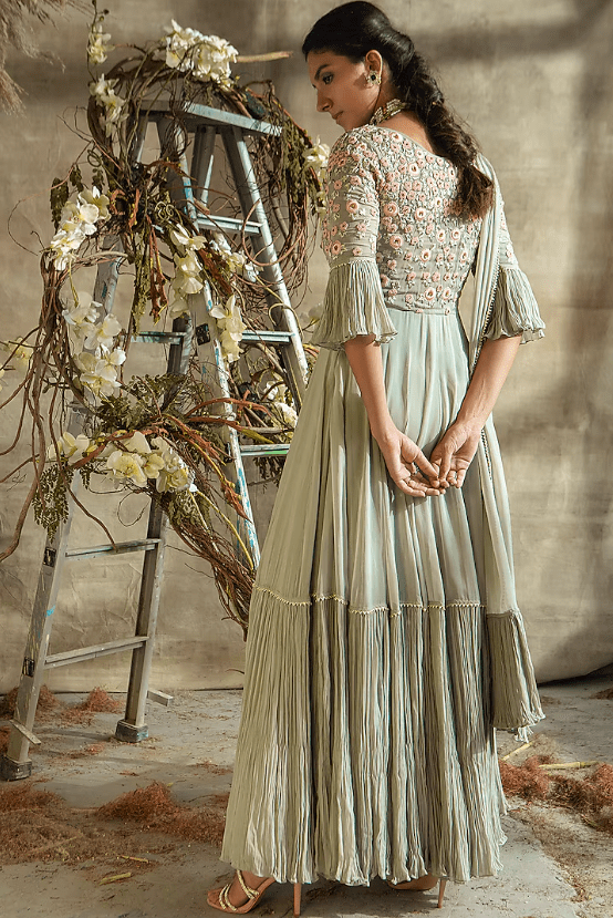 Grey Embroidered Anarkali Set - Image 2