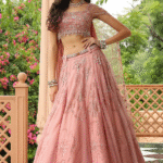 Salmon Organza Hand Embroidered Lehenga Set