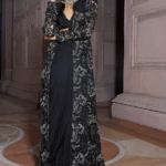 Black Pure Organza & Flat Chiffon Pre-Draped Saree Set