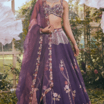 Dark Purple Raw Silk Cutdana Embroidered Lehenga Set
