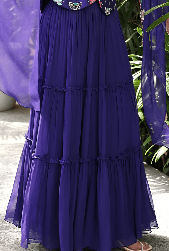 Purple Georgette Hand Embroidered Cape Set - Image 3