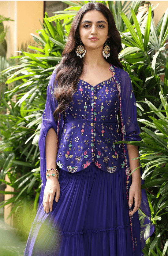 Purple Georgette Hand Embroidered Cape Set - Image 4