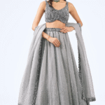 Crystal Grey Organza Sequins Hand Embroidered Lehenga Set