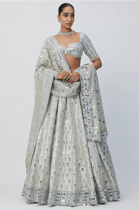 Silver Banarasi Shimmer Organza Lehenga Set