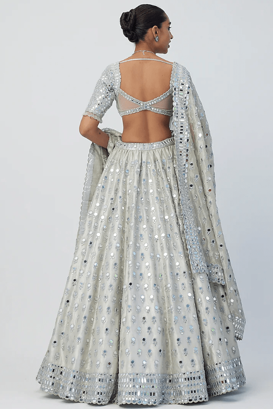 Silver Banarasi Shimmer Organza Lehenga Set - Image 2