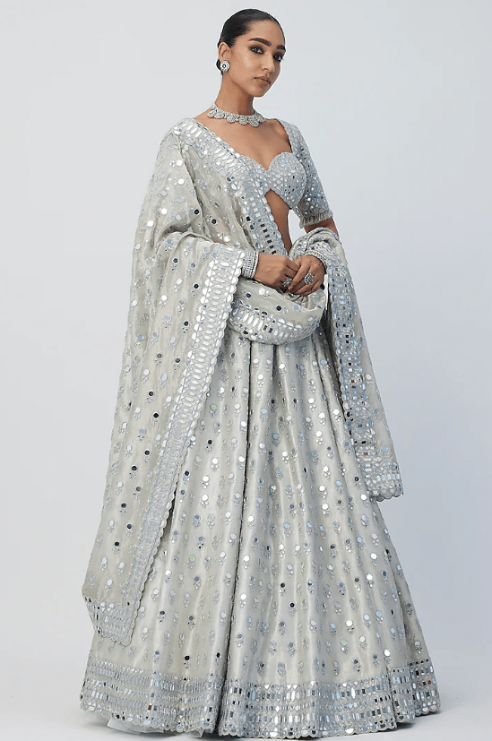 Silver Banarasi Shimmer Organza Lehenga Set - Image 4