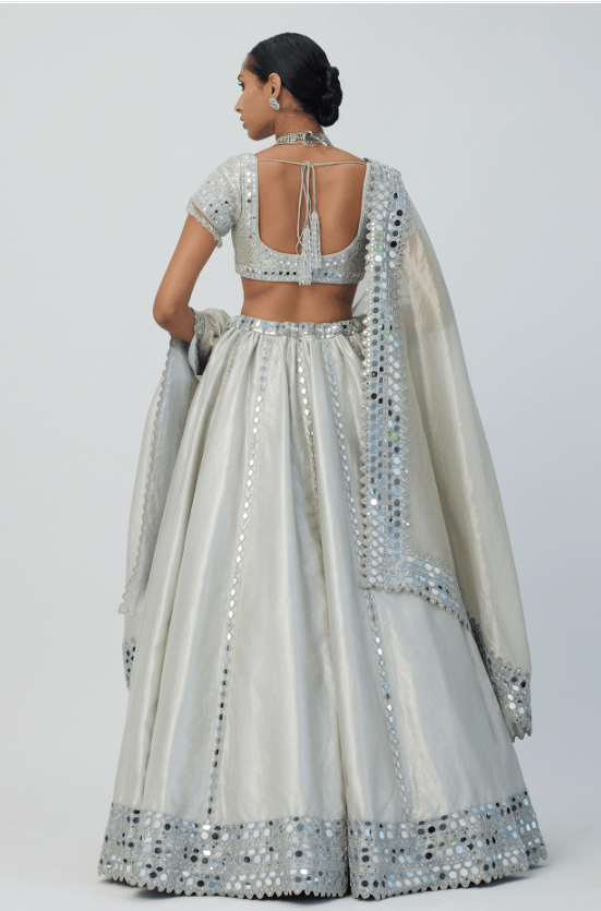 Silver Banarasi Shimmer Organza Lehenga Set - Image 2