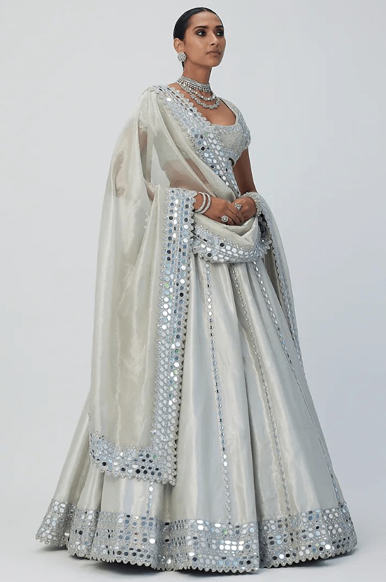 Silver Banarasi Shimmer Organza Lehenga Set - Image 4