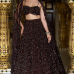 Wine Net Tonal Crystal Embroidered Lehenga Set