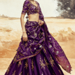 Baingani Purple Raw Silk Patra & Dori Work Lehenga Set