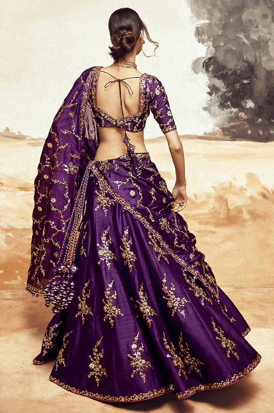 Baingani Purple Raw Silk Patra & Dori Work Lehenga Set - Image 2