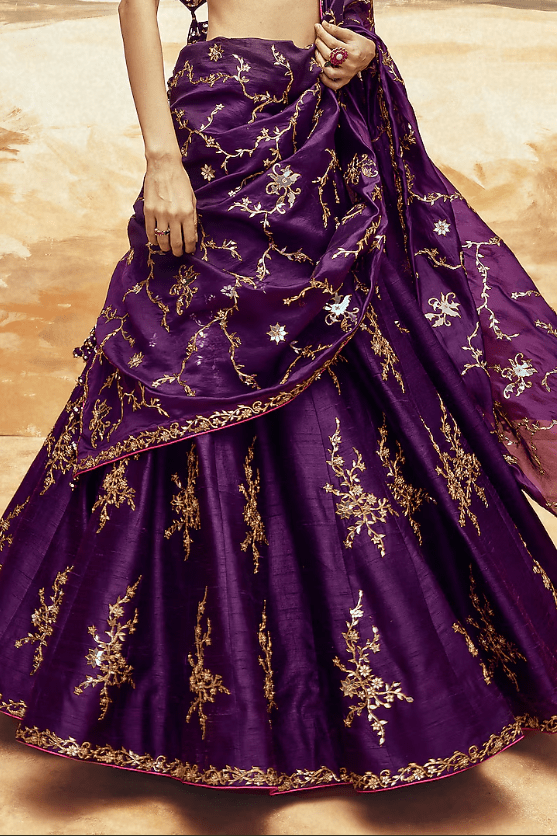 Baingani Purple Raw Silk Patra & Dori Work Lehenga Set - Image 3