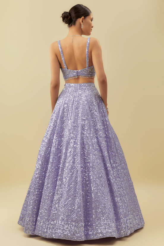 Lavender Net Sequins Embroidered Lehenga Set - Image 2