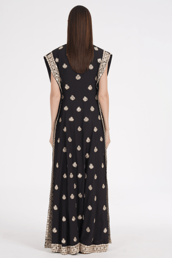 Cold Black Georgette Sequin & Mirror Embroidered Kaftan - Image 2