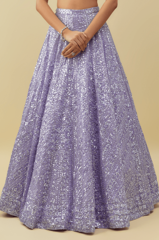 Lavender Net Sequins Embroidered Lehenga Set - Image 3