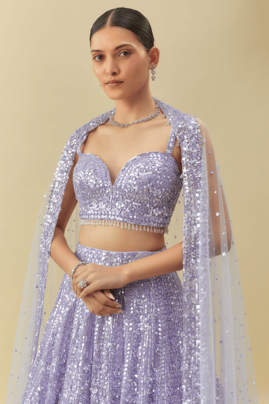 Lavender Net Sequins Embroidered Lehenga Set - Image 4