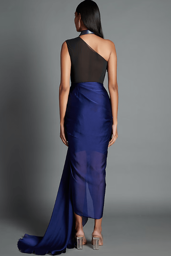 Ink Blue Metallic Draped Dress - Image 2