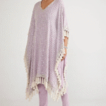 Powder Lilac Georgette Pearl Hand Embroidered Kaftan Set