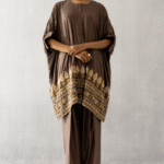 Brown Silk Pearl & Dabka Work Kaftan Set