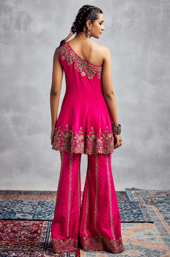 Fuchsia Silk Georgette Embroidered Pant Set - Image 2