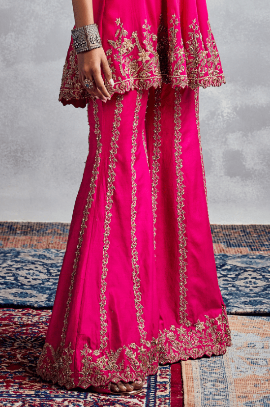 Fuchsia Silk Georgette Embroidered Pant Set - Image 3
