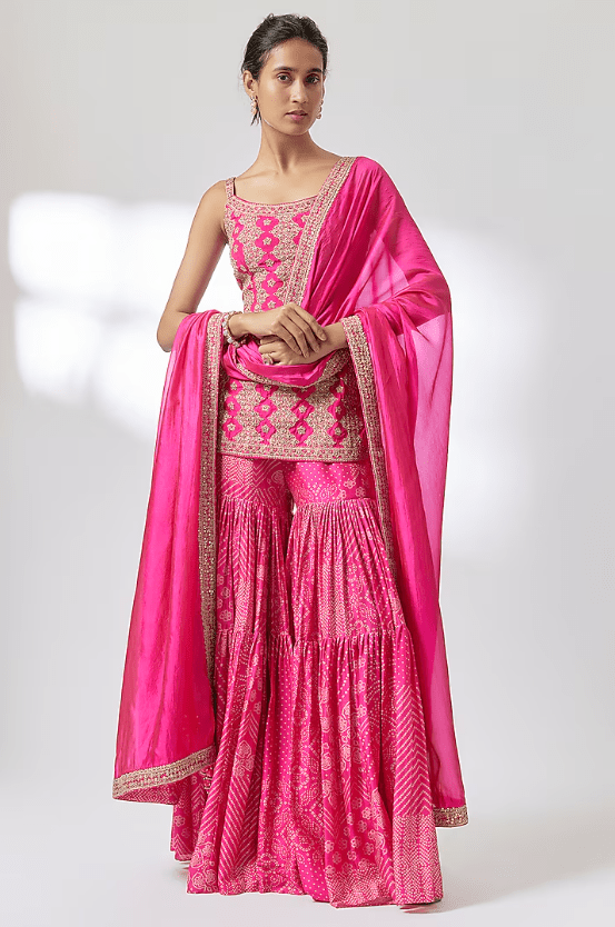Gulabi Pink Chanderi Silk Gharara Set