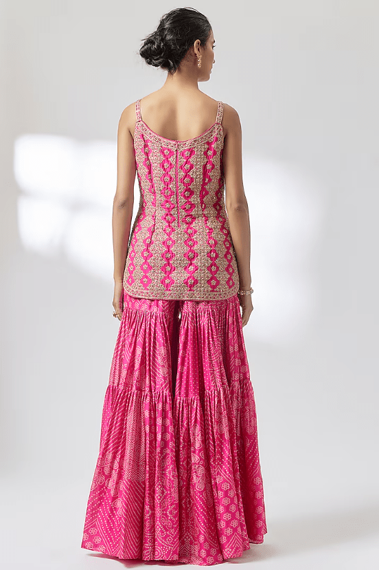 Gulabi Pink Chanderi Silk Gharara Set - Image 2